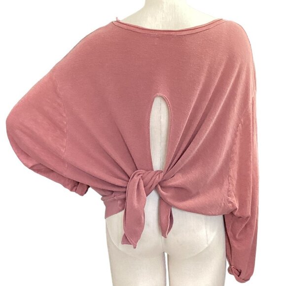 LAmade Cotton Modal  Relaxed Tie Back Long Sleeve Top L Mauve 178B - Picture 5 of 7